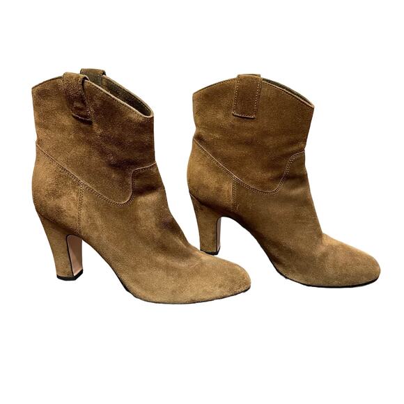 Club Monaco Olive Arlietta Heeled Ankle Boots Suede Made In Italy Size 5.5 - Picture 1 of 8